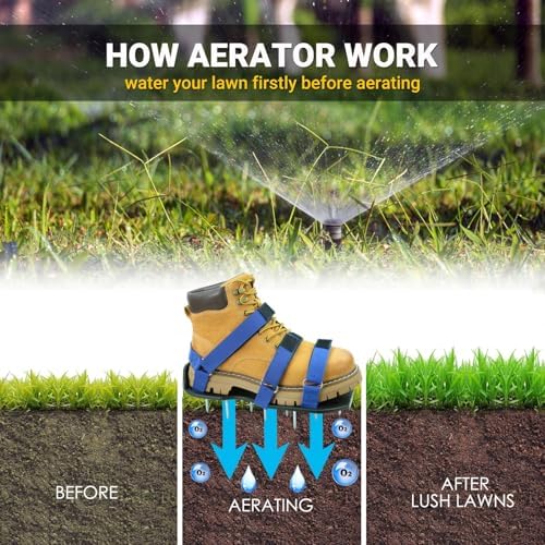Lawn Aerator Shoes for Lawn, Soil Yard Aerator Tool with Hook & Loop Straps for Effectively Aerating, One Size Fits All Free-Installation Lawn Shoes for Yard Garden Patio Grass, Blue - Image 3