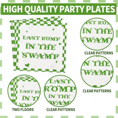 125 Pcs Last Romp in the Swamp Tableware Set, Serves 25 Guests,Swamp Themed Bachelorette Supplies with Green Plaid Plates, Napkins & Forks,Green Tableware for Bachelorette, Bridal Shower - Image 4