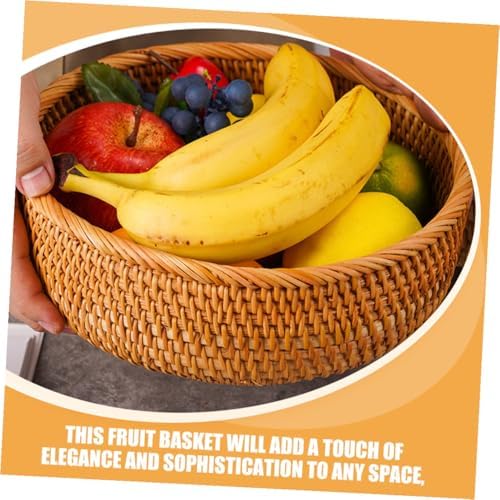 Hemobllo Large Handmade Woven Rattan Picnic Basket Sturdy Thick round Fruit Storage Basket for Outdoor Kitchen Food Serving and Organizing - Image 6