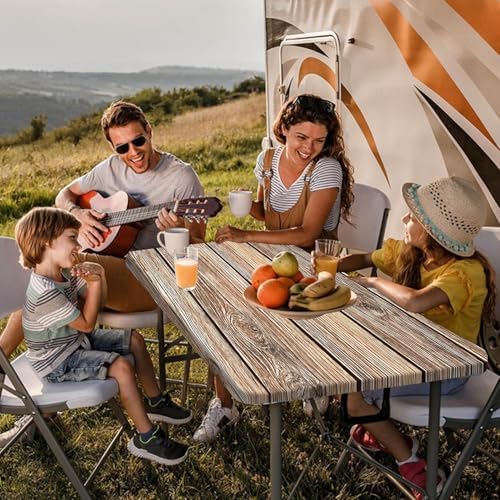 Picnic Table Cover with Bench Covers Camping Essentials Farmhouse Waterproof Windproof Wood Grain Camping Tablecloth Fitted Tablecloth Cover with Elastic Edge for Indoor & Outdoor 3 PCS 30x96 Inch - Image 2