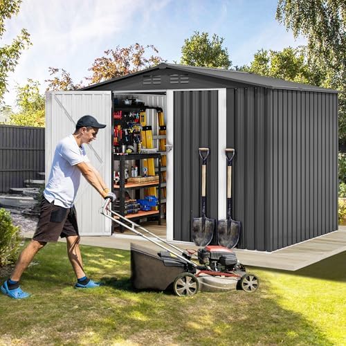 DWVO 7x5ft Metal Outdoor Storage Shed, Waterproof Tool Shed Heavy-Duty Storage Unit with Lockable Door and Vents, Ideal for Bicycles, Tools, Lawnmowers, Backyards, Patios, Lawns - Dark Gray - Image 3