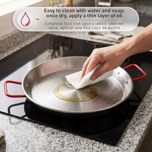 Magefesa 36" Carbon Steel Paella Pan – 91 cm - 37 Servings, Durable & Lightweight with Dimpled Surface, Ideal for Outdoor Cooking & Traditional Valencian Paella - Image 5