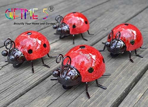 Metal Garden Yard Art Decorative 4 Pack Ladybugs Outside Garden Wall Sculptures(RED) - Image 2