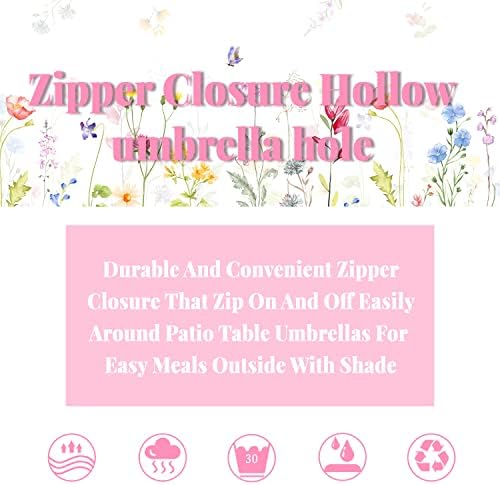 Outdoor Tablecloth with Umbrella Hole and Zipper, Patio Table Covers for Spring/Summer, Machine Washable Outdoor Party/Picnic Rectangle Table Cloth 60 x 102 in - Image 5