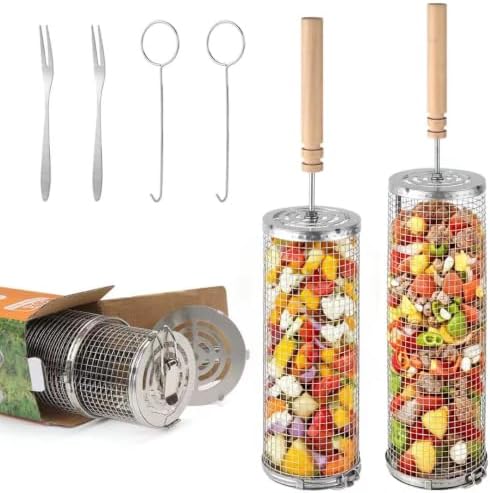 Rolling Grill Basket 2 Pack, Heavy Duty Stainless Steel Grill Basket by Unknown