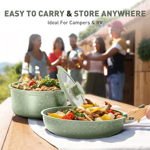 MAISON ARTS Camping Pots and Pans Set Non Stick with Removable Handle - Image 5