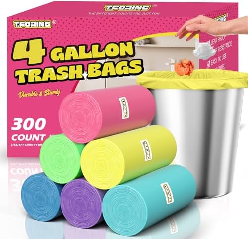 Small Trash Bags 4 Gallon, 0.86 Mil, Unscented, Colored, 300 Count by TFORING%C2%AE
