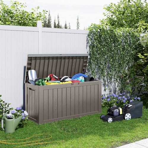 86 Gallon Deck Box, Lockable Waterproof Outdoor Storage Boxes For Garden Tools,Indoor Cushions,Accessories Outside Storage Resin Weatherproof Container(Grey) - Image 6