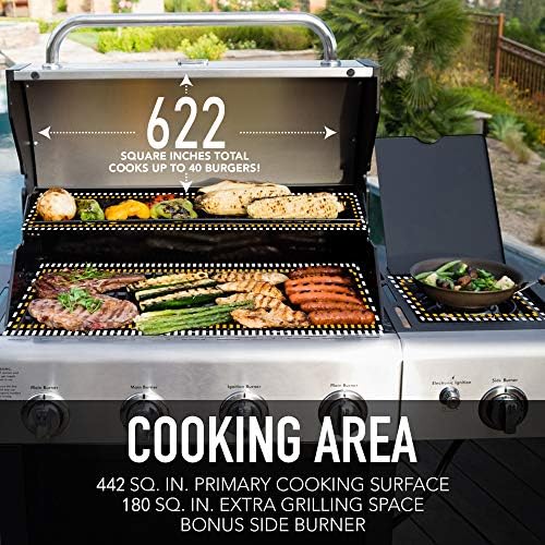 Kenmore 4-Burner Gas Grill with Side Burner, Outdoor BBQ Grill, Propane Gas Grill, Cast Iron Cooking Grates, Electronic Ignition, Warming Rack, Open Cart Design, 53000 BTUs, Stainless Steel and Black - Image 5