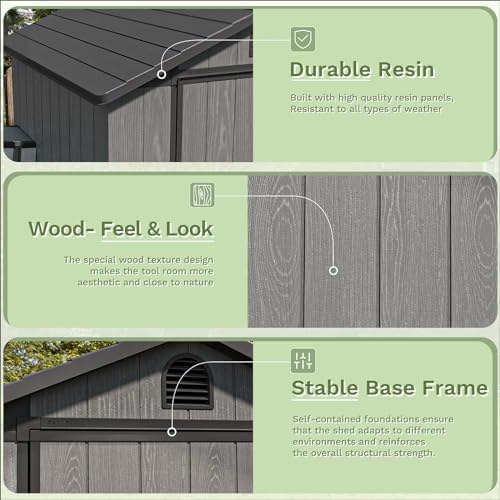 Patiowell 4 x 4 FT Plastic Outdoor Storage Shed with Floor, Garden Tool Resin Shed with Two Windows and Lockable Door for Garden, Backyard, Lawn, Easy to Install, Dark Grey - Image 6