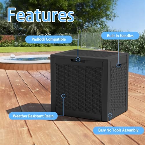 ROJIK 39 Gallon Resin Deck Box, Lockable Waterproof Weatherproof Outdoor Storage Container for Garden Tools, Cushions & Outdoor Accessories（Black - Image 3