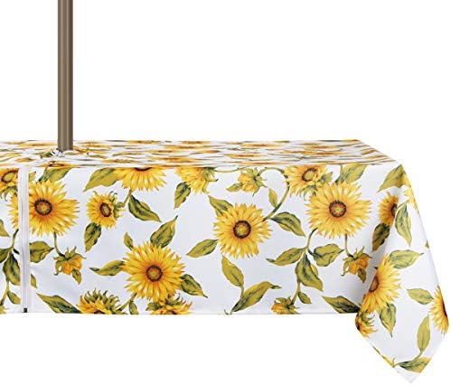 EHouseHome Outdoor Indoor 60x84 inch Rectangle Tablecloth with Umbrella Hole and Zipper, Waterproof Zippered Patio Table Cloths, Spring/Summer Table Covers for Backyard Circular Table/BBQs/Picnic by EHouseHome