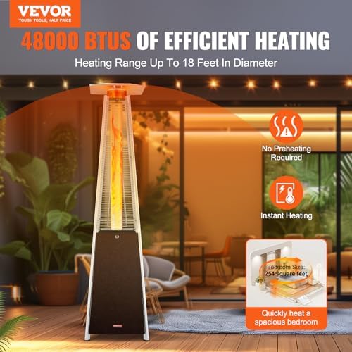 VEVOR Patio Heater for Outdoor Use, 48000BTU Pyramid Propane Heater w/Wheels, Quartz Glass Tube Outdoor Patio Flame Heater for Patio, Party, Backyard, Garden, Decoration, Hammered Bronze - Image 2