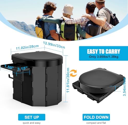 PAHTTO Portable Camping Toilet, Foldable Toilet for Adults with Detachable Phone Shelf and Toilet Paper Holder, Waterproof Porta Potty with Lid for Camping, Hiking, RV Travel, Road Trips - Image 5