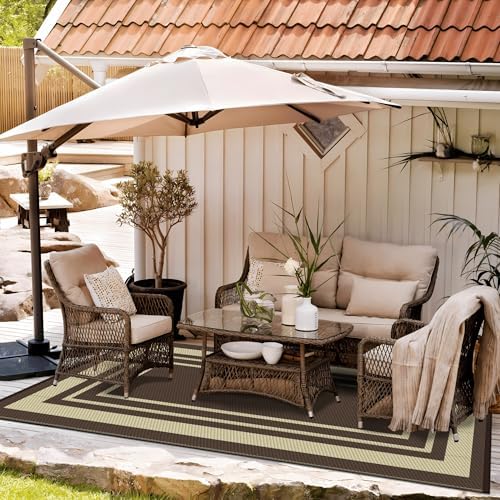 GENIMO Outdoor Rug, Waterproof Plastic Rugs for Patio, 6'x9' Mocha Beige - Image 3