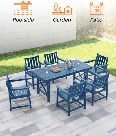 5 Pieces HDPE Patio Dining Set, Outdoor Table and Chairs with Umbrella Hole, Modern Outdoor Dining Set for 4, HDPE Outdoor Patio Furniture Dining Sets for Deck, Poolside, Porch, Navy - Image 6