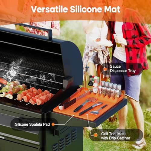 2-Pack Silicone Griddle Mat for Blackstone – Heat-Resistant Utensil Holder with Drip Tray, Non-Slip BBQ Tool Organizer for Grill, Kitchen Countertop & Outdoor Cooking Accessories(Orange) - Image 6