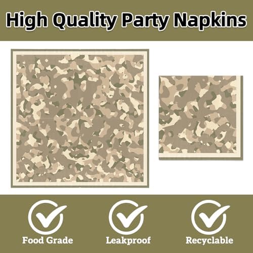 40pcs Camo Camouflage Birthday Party Decorations Camouflage Paper Plates and Napkins for Army Military Theme Party Decorations, Suitable for 20 Guests - Image 4