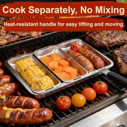 BBQ Vegetable Grill Basket Set, 4 Piece Stainless Steel Grill Pan Set with Universal Handle & lid, Dishwasher Safe, for Outdoor Cooking, Camping, Picnic, For Grilling Fish Veggies & Meats - Image 6