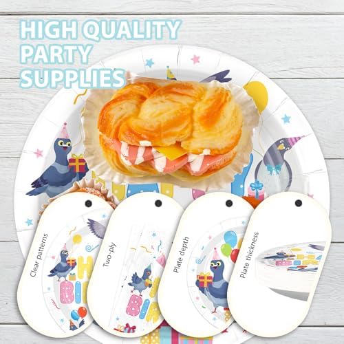 96Pcs Pigeon Birthday Party Decorations Bird Plate, Serves 24 - Image 6