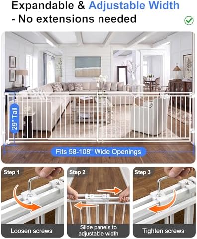 58-108" Extra Wide Baby Gate for Large Opening, Safety Extra Long Dog Gate - Image 5