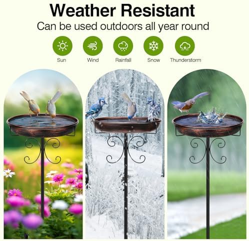 Daoeny 35In Metal Bird Bath for Outside, Vintage Freestanding Birdbaths & Birdfeeder, Bird Baths Feeder Bowl for Outdoors Garden Patio Yard Lawn Decor, Upgraded 5-Pronged Base (Antique Bronze) - Image 5