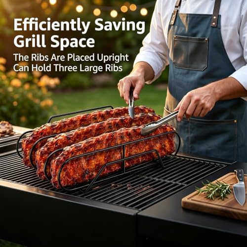 Rib Rack for Smoking –Rib Racks for Grilling and Smoking for 3 Full Racks of Ribs– Fits 18" Smoker, Weber, Kamado, Traeger – BBQ Grill Accessories for Men & Meat Lovers（15", Black, 1 Pack） - Image 5