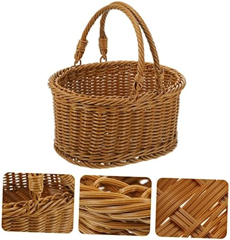 PRETYZOOM 3pcs Portable Hand-Woven Picnic Basket with Handles Lightweight Storage for Fruits and Snacks for Outdoor Activities Camping and Family Gatherings Tea Color - Image 4