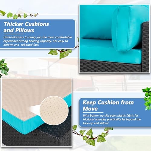 Shintenchi 5 Piece Outdoor Patio Furniture Set with Black PE Rattan, Blue - Image 3
