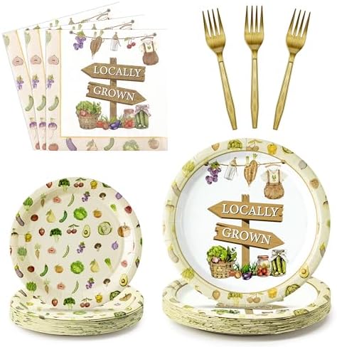 96Pcs Locally Grown Baby Shower Farmers Market Farmhouse Fruit Party Plates Supplies - Party Tableware Decorations Disposable Paper Plates Napkins Forks for Birthday Gender Reveal, Serves 24 by G1ngtar