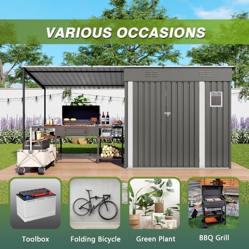 12x4FT Metal Lean-to Shed with Open-Sided Pergola, 4'x6' Outdoor Storage Shed & 6'x4' Hardtop Gazebo Combo, 2-in-1 Garden Storage Tool Shed for Patio, Backyard, Outdoor Organization Structure - Image 3