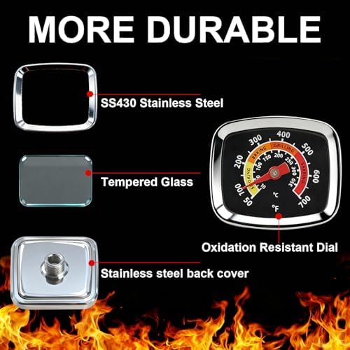 Grill Thermometer Black Mini Square Dial 50-700F Dual Scale - Image 4