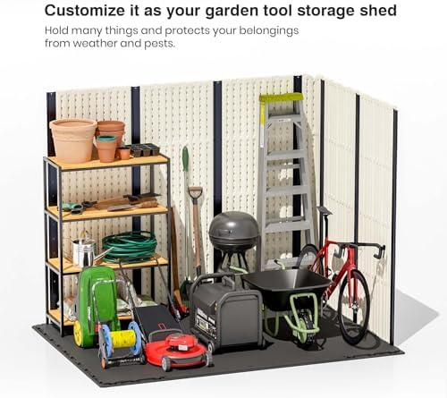 Patiowell 8x6 FT Resin Outdoor Storage Shed with Floor, Beige - Image 6