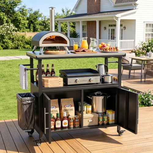 Outdoor Grill Cart with Storage, Weatherproof Metal Grill Table - Image 3