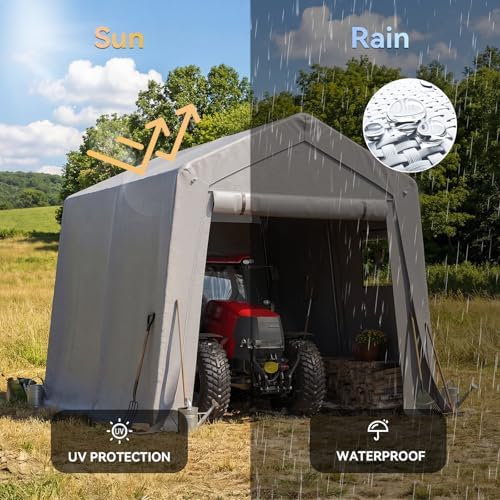 Aoxun 10x10 FT Outdoor Portable Storage Shed Tent for Motorcycle,Gray - Image 5