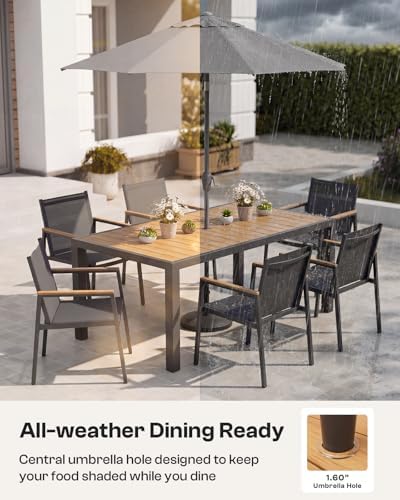 Outdoor Dining Set, 7 Piece Aluminum Patio Table and Chairs Set, All Weather Patio Dining Furniture Set with Umbrella Hole for Backyard, Deck, Poolside (Gray-Teak) - Image 5