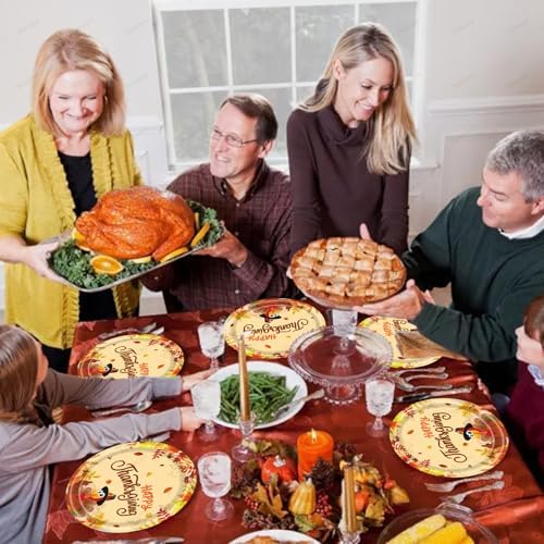 20 Pcs Happy Thanksgiving Party Disposable Paper Plates Fall Themed 9 Inch Round Dinner Plates for Autumn Party Decorations (Turkey Autumn Leaves) - Image 3