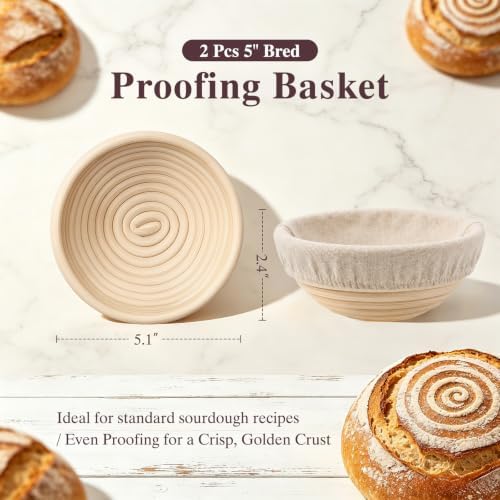 Umite Chef Dutch Oven for Sourdough Bread Baking – Enamelled Cast Iron Bread Loaf Pot – 500°F Oven Safe– Double Round Loaf Space, 16.5“ Diameter, 5" Banneton Proofing Baskets & Cotton Potholders(Pink) - Image 6