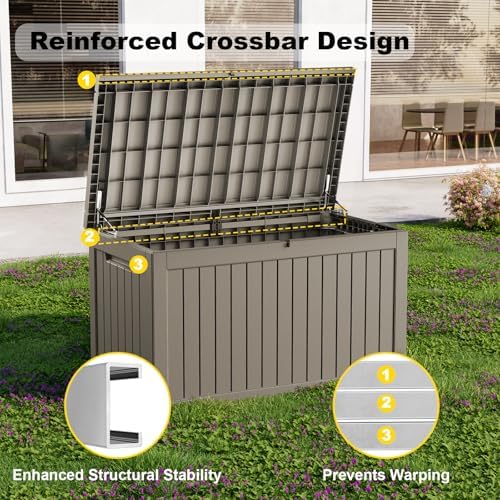 ROJIK Outdoor Storage Housing Deck Box,Waterproof Patio Furniture, Garden Tools,Cushions,Pool Accessories Storage Bench with Lockable Lid and Side Handles (Grey,280 Gal) - Image 5