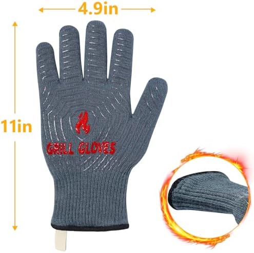QUWIN BBQ Gloves, Oven Gloves 1472℉ Extreme Heat Resistant, Grilling Gloves Silicone Non-Slip Oven Mitts, Kitchen Gloves for BBQ, Grilling, Cooking, Baking-1 Pair… (Grey, One Size Fits Most) - Image 7