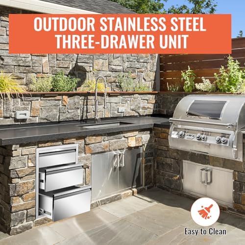 Outdoor Kitchen Drawers Stainless Steel Triple BBQ Drawers Built-in Drawer 18" W x 21" H x 23" D for Outdoor Kitchen Island Patio Grill Station - Image 5