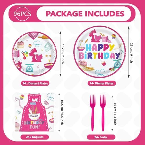 96Pcs Pink Baking Birthday Party Decorations, Serves 24 - Image 5