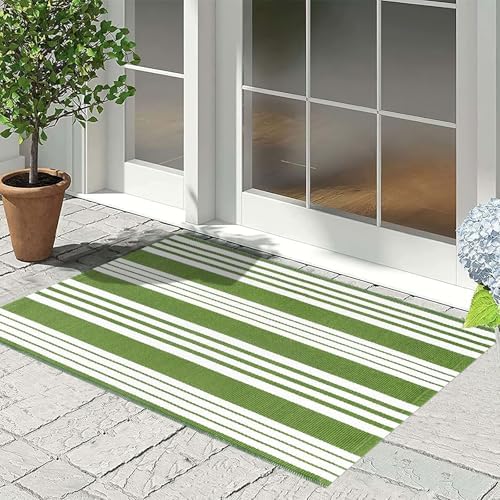 Green and White Striped Rug 24"x35"Cotton Door Mat Outdoor For Welcome Mats - Image 7