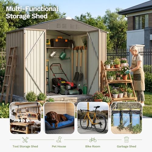 Devoko 8x6 FT Outdoor Storage Shed with Floor Frame, Brown - Image 5