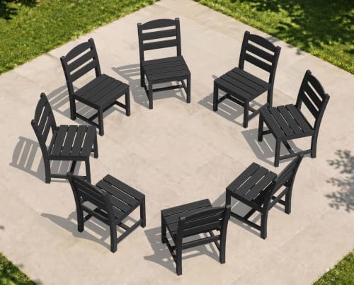 KINGYES Outdoor Armless Dining Chairs Set of 8,HDPE Patio Chairs,Black by KINGYES
