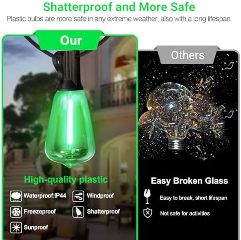 LAMPHOME 2-Pack 26Ft ST38 Green St Patrick's Day Patio Lights, Outdoor String Lights with 12+1 Shatterproof LED Edison Bulbs, Waterproof String Lights for Bistro Christmas Party Decor - Image 5
