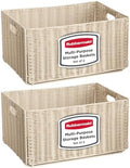 Rubbermaid Woven Storage Baskets - Set of 2 Stackable and Collapsible Bins with Handles, Extra-Large Resin Rattan Organizers for Shelves, Closet, Bathroom, Bedroom, 18.75” x 13.75", Ivory by Rubbermaid