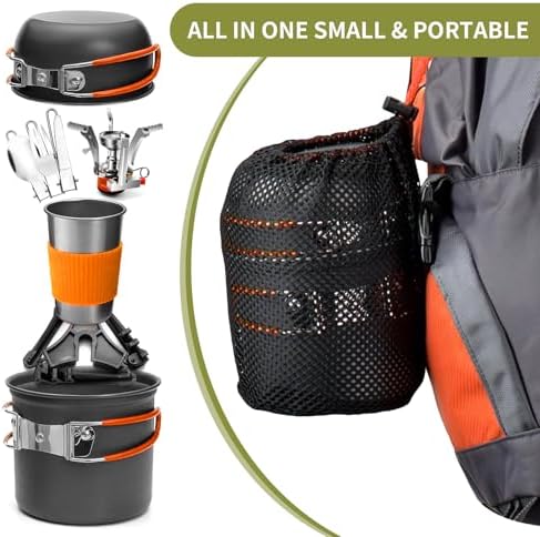 aiGear 8pcs Camping Cooking Set for 1-2 People with Pot Cutlery Stove Stand - Image 4