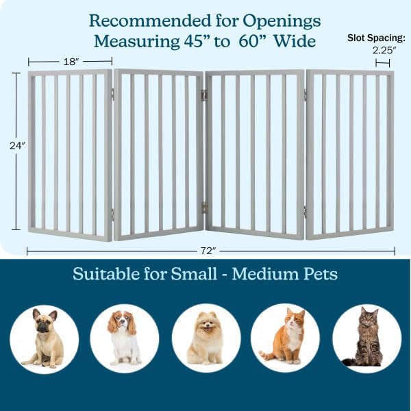 Pet Gate - 4-Panel Indoor Foldable Dog Fence for Stairs, Hallways, or Doorways - 72x24-Inch Retractable Wood Freestanding Dog Gates by PETMAKER (Gray) - Image 2