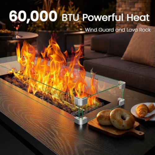 Ciays 51" 4-in-1 Propane Fire Pit Table, 60000 BTU with Glass Wind Guard - Image 2